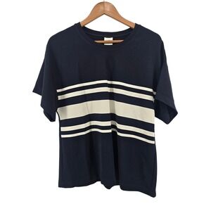 Cabi T-Shirt Womens Small Navy Blue White Striped 6420 Relaxed Crew Neck Tee